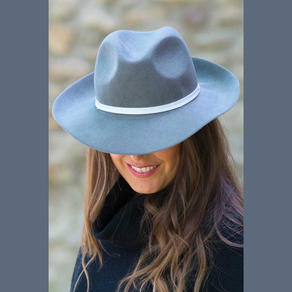 Felt fedora hat, leather strop, non stitched brim