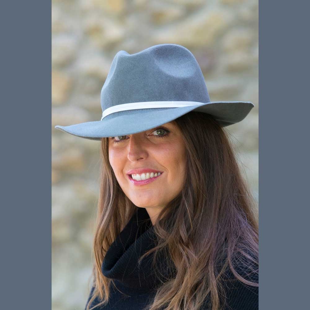 Felt fedora hat, leather strop, non stitched brim