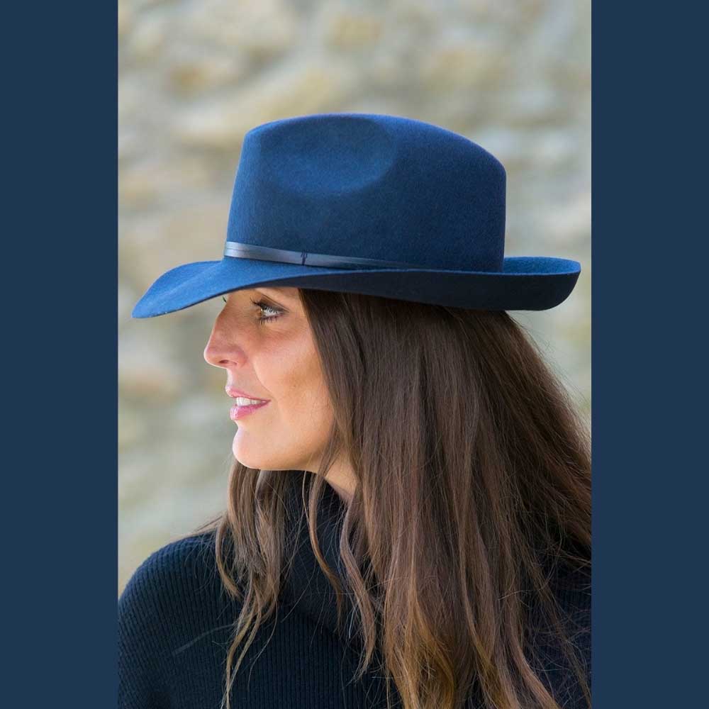 Felt fedora hat, leather strop, non stitched brim