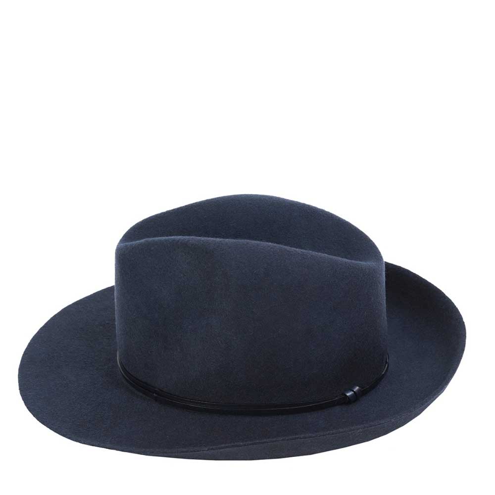 Felt fedora hat, leather strop, non stitched brim