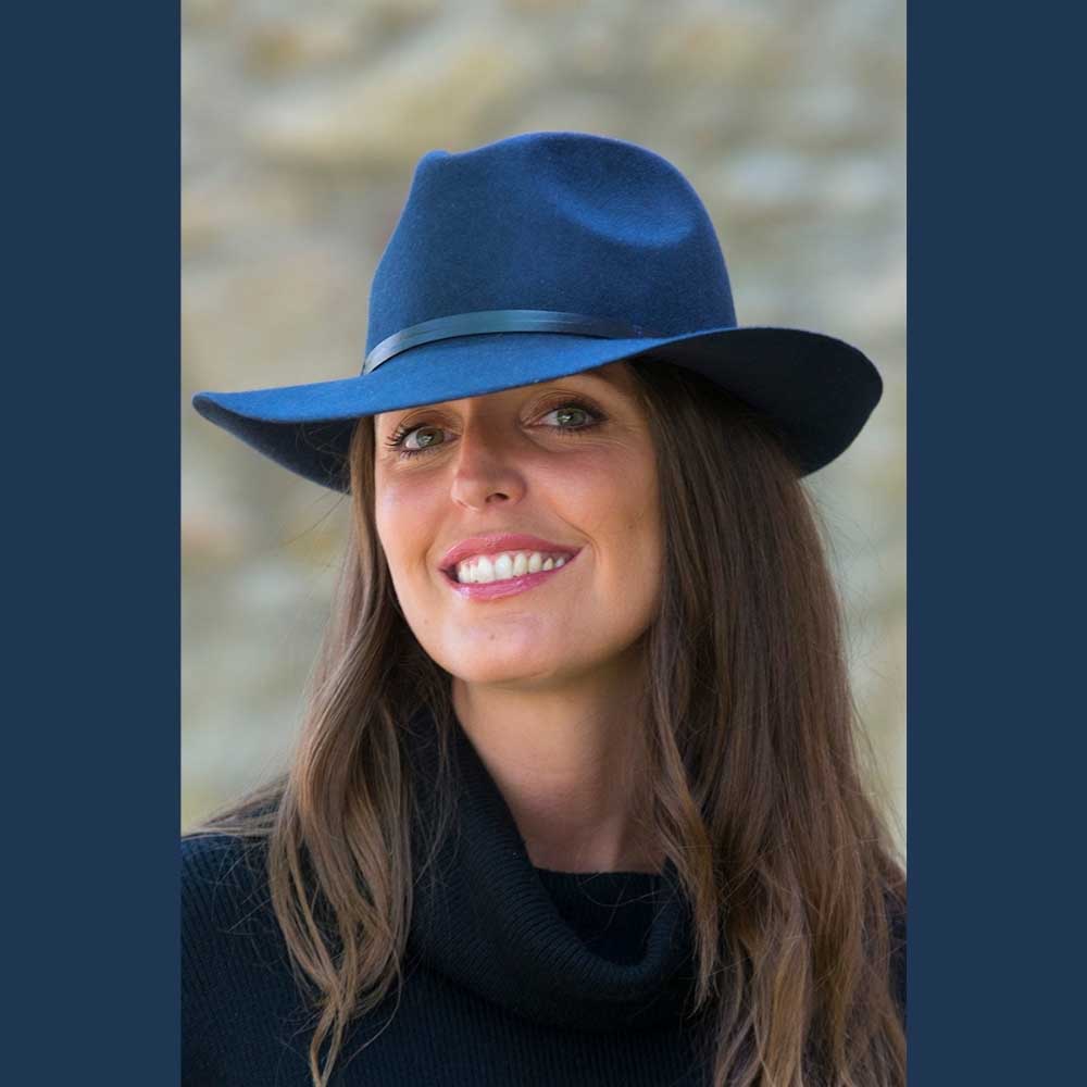 Felt fedora hat, leather strop, non stitched brim