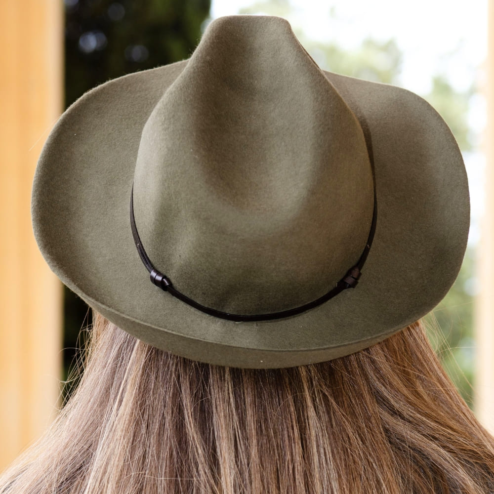 Felt fedora hat, leather strop, non stitched brim