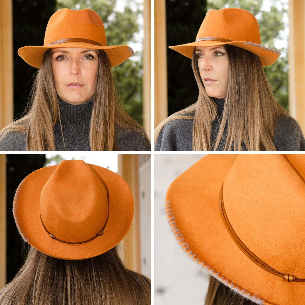 Chapeau feutre lien cuir & tricot