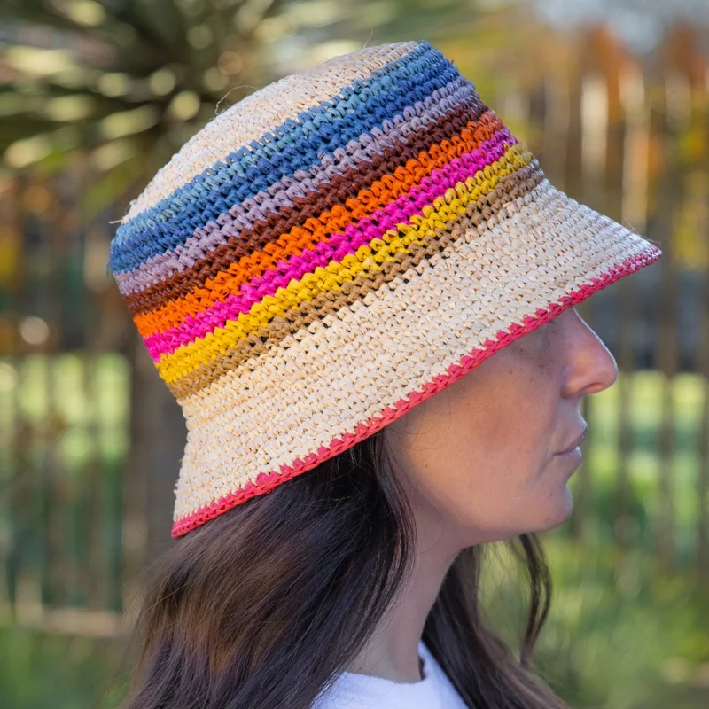 Stripes - raffia bucket hat