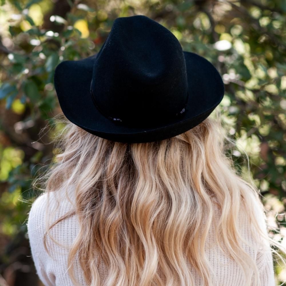 Felt fedora hat, leather strop, non stitched brim