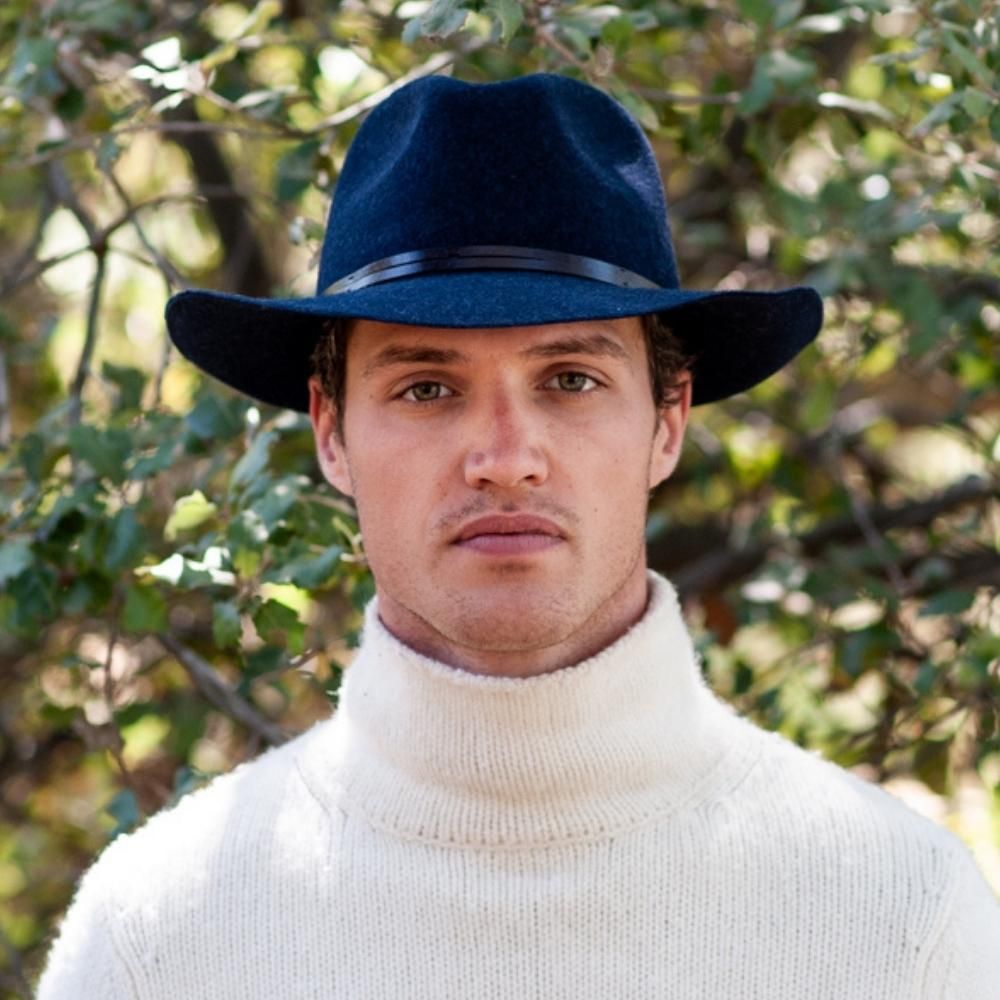 Felt fedora hat, leather strop, non stitched brim