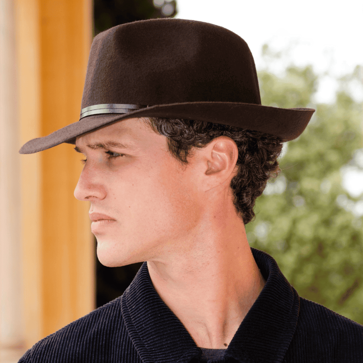 Felt fedora hat, leather strop, non stitched brim