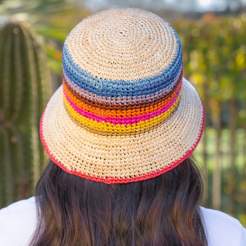 Stripes - raffia bucket hat