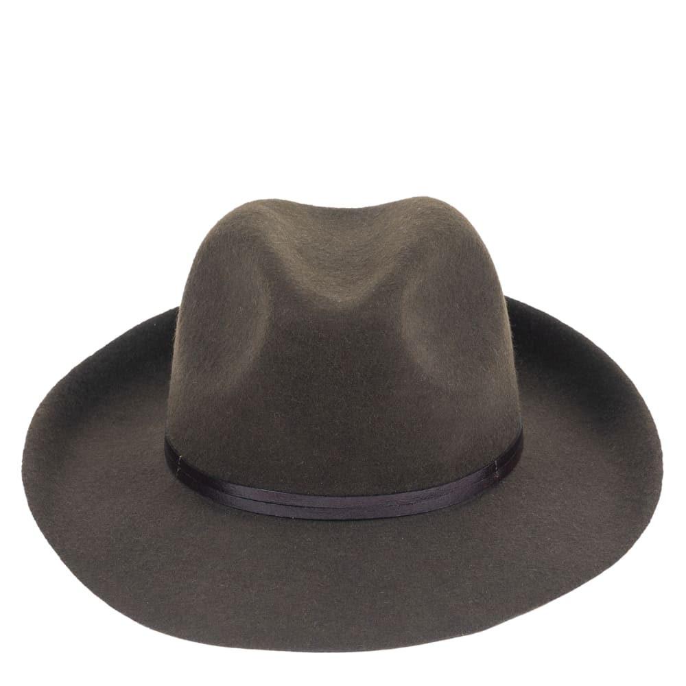 Felt fedora hat, leather strop, non stitched brim