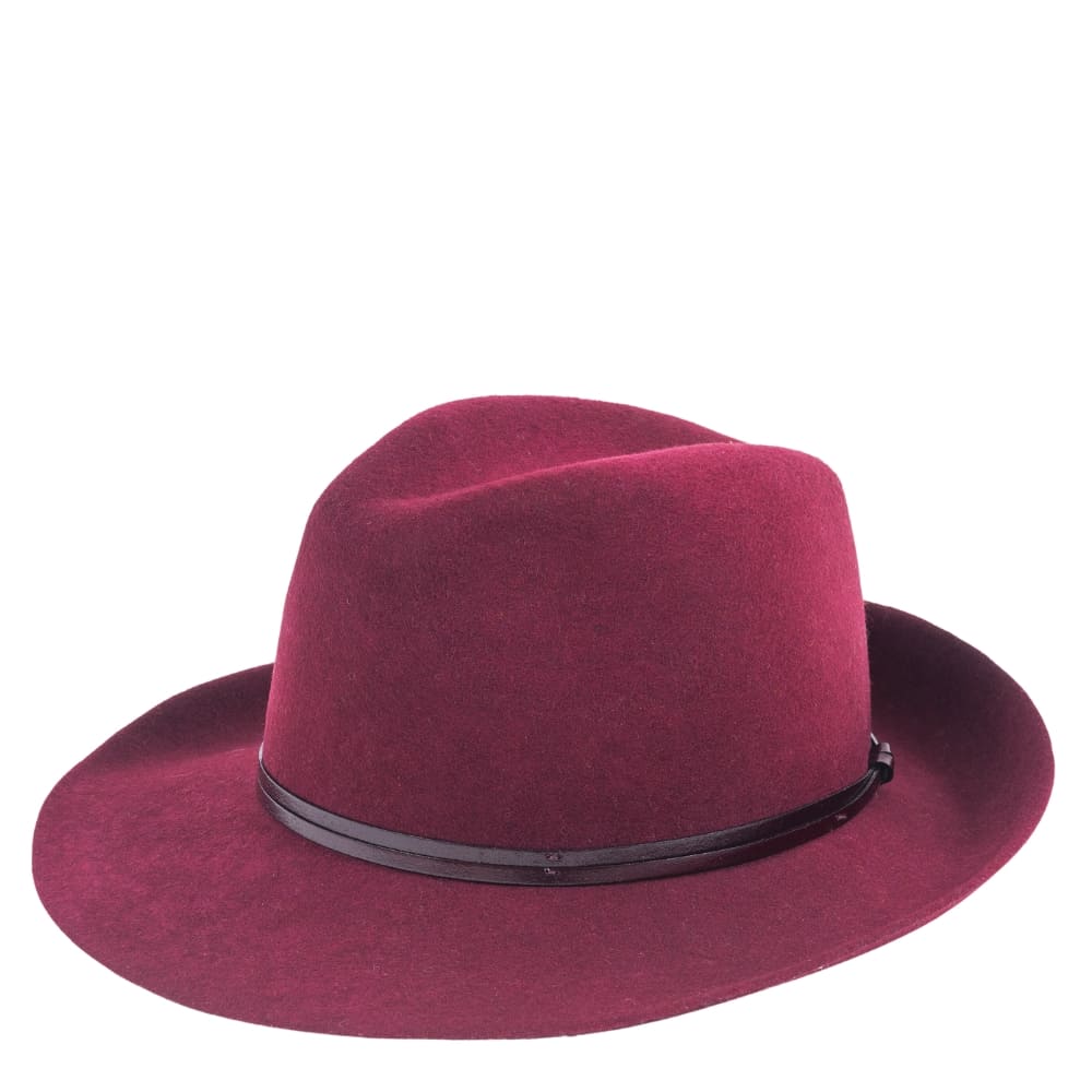 Felt fedora hat, leather strop, non stitched brim