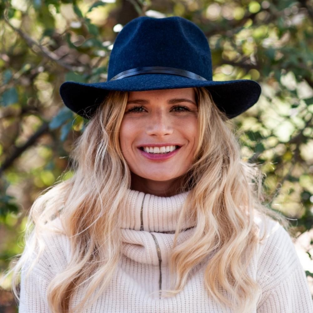 Felt fedora hat, leather strop, non stitched brim