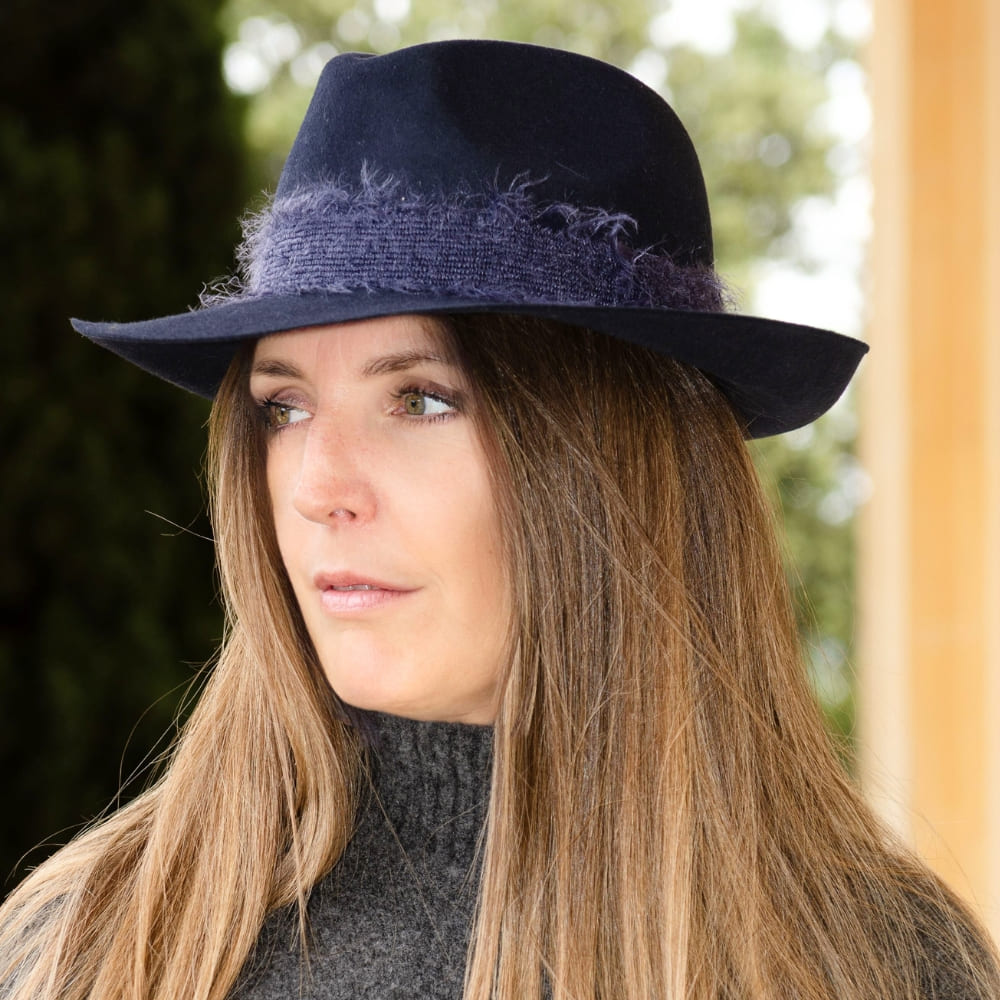 felt fedora hat, mohair ribbon