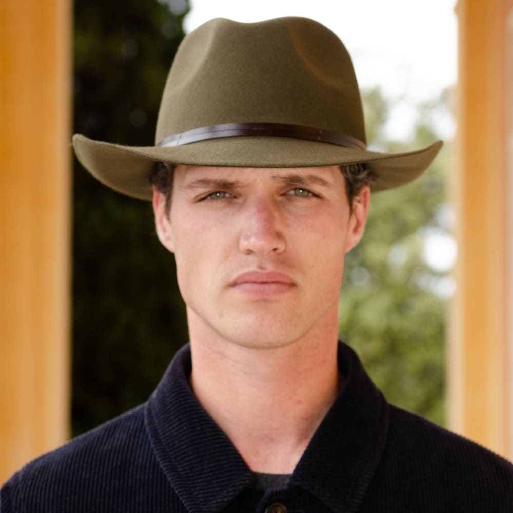 Felt fedora hat, leather strop, non stitched brim