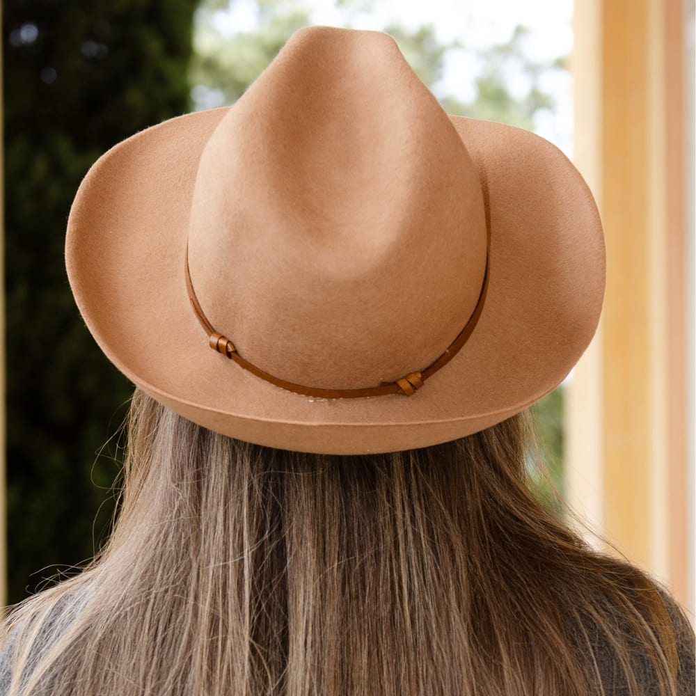 Felt fedora hat, leather strop, non stitched brim