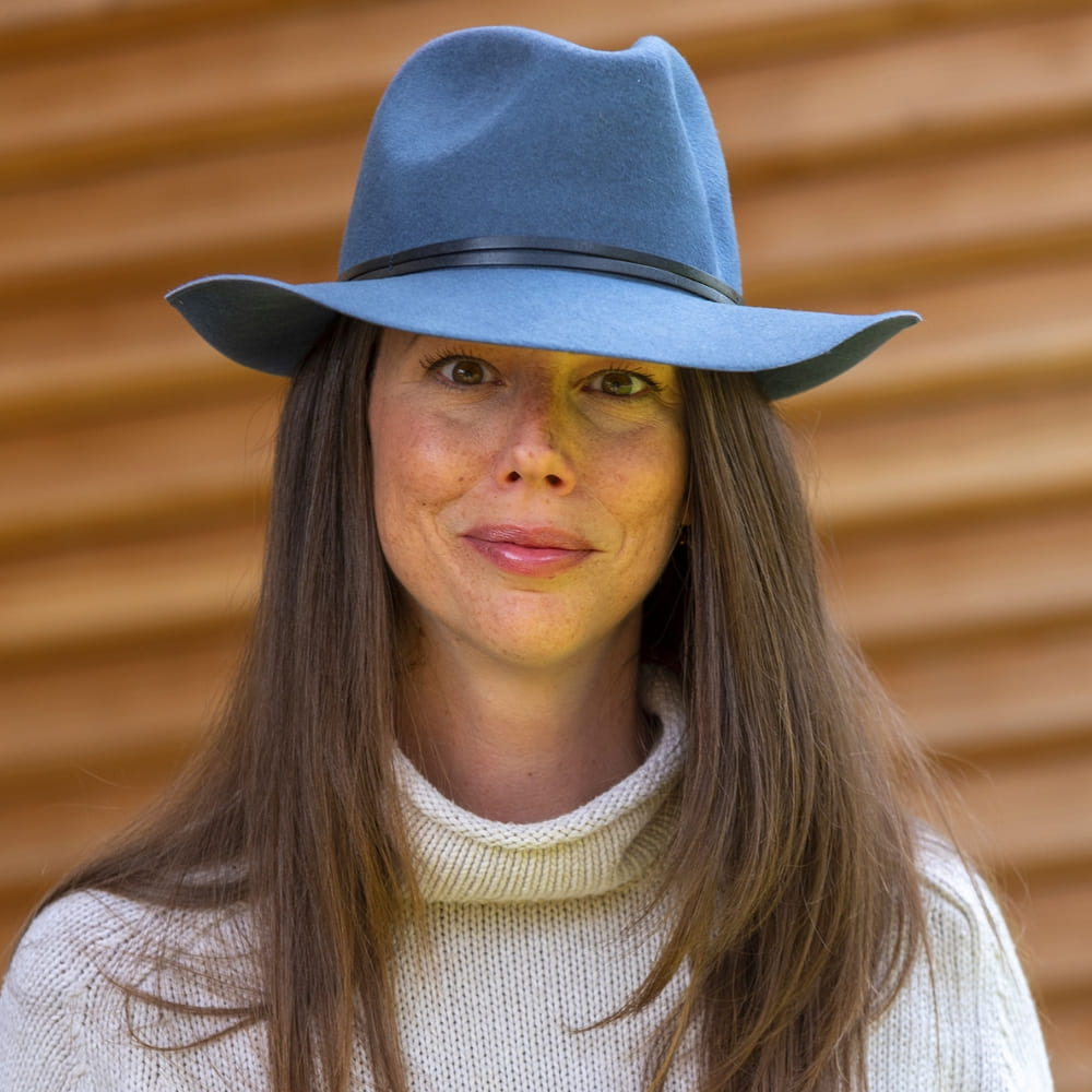 Felt fedora hat, leather strop, non stitched brim