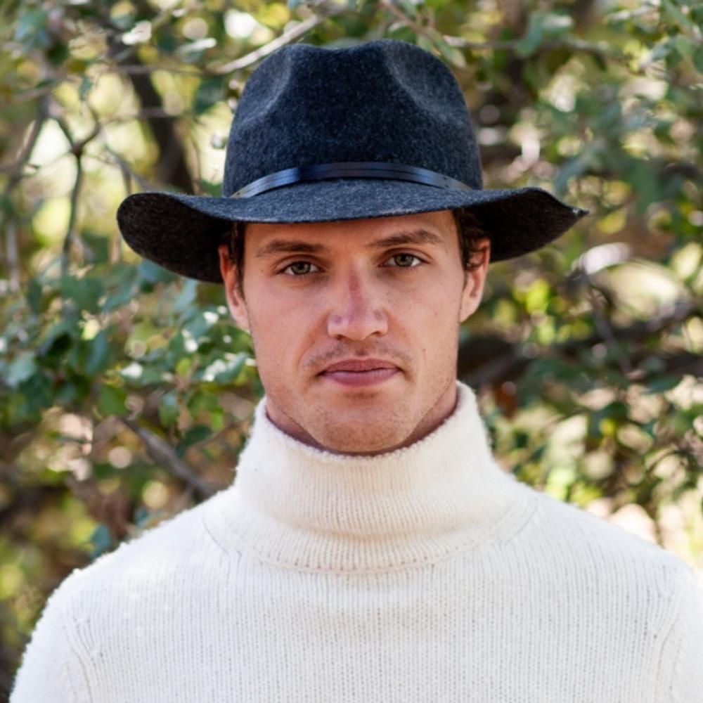 Felt fedora hat, leather strop, non stitched brim