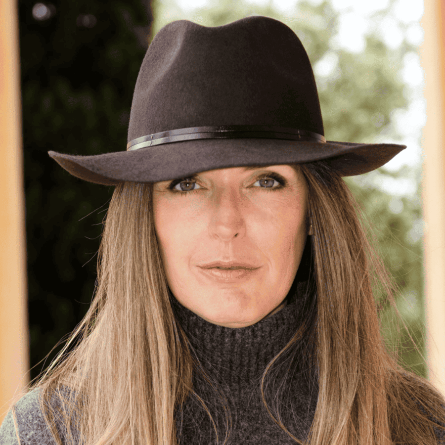 Felt fedora hat, leather strop, non stitched brim