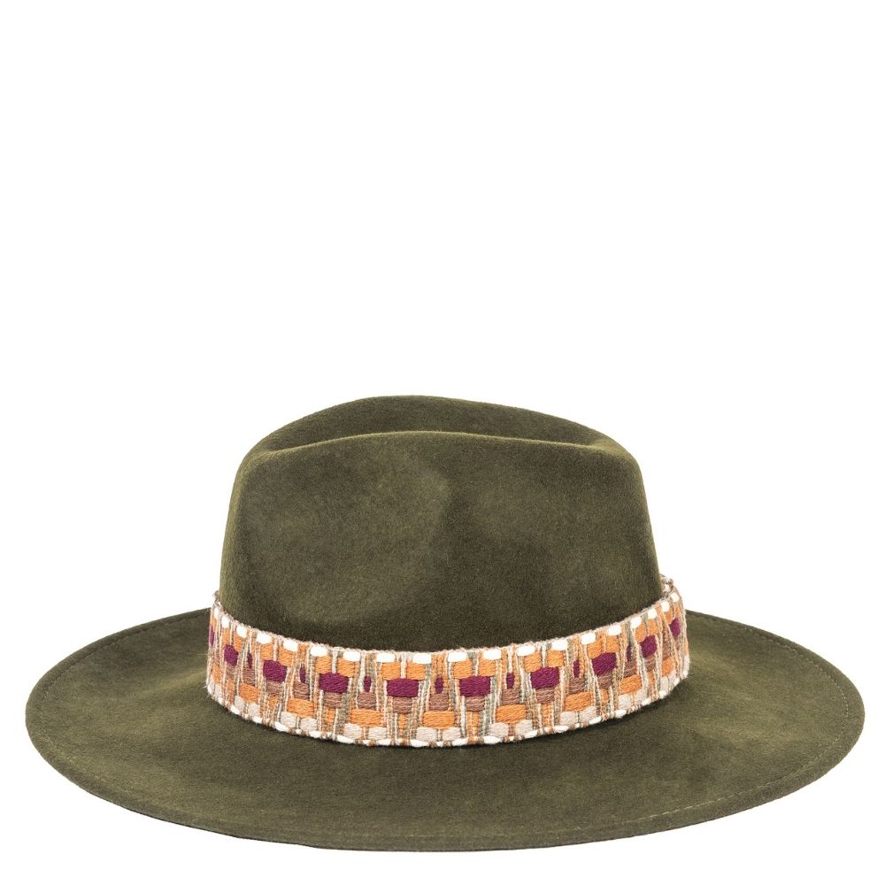 Felt fedora hat wide-brimmed ETHNIC BRAID