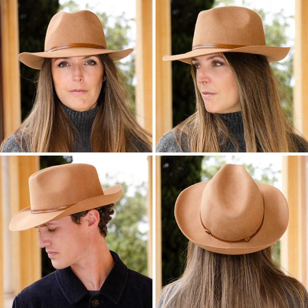 Felt fedora hat, leather strop, non stitched brim