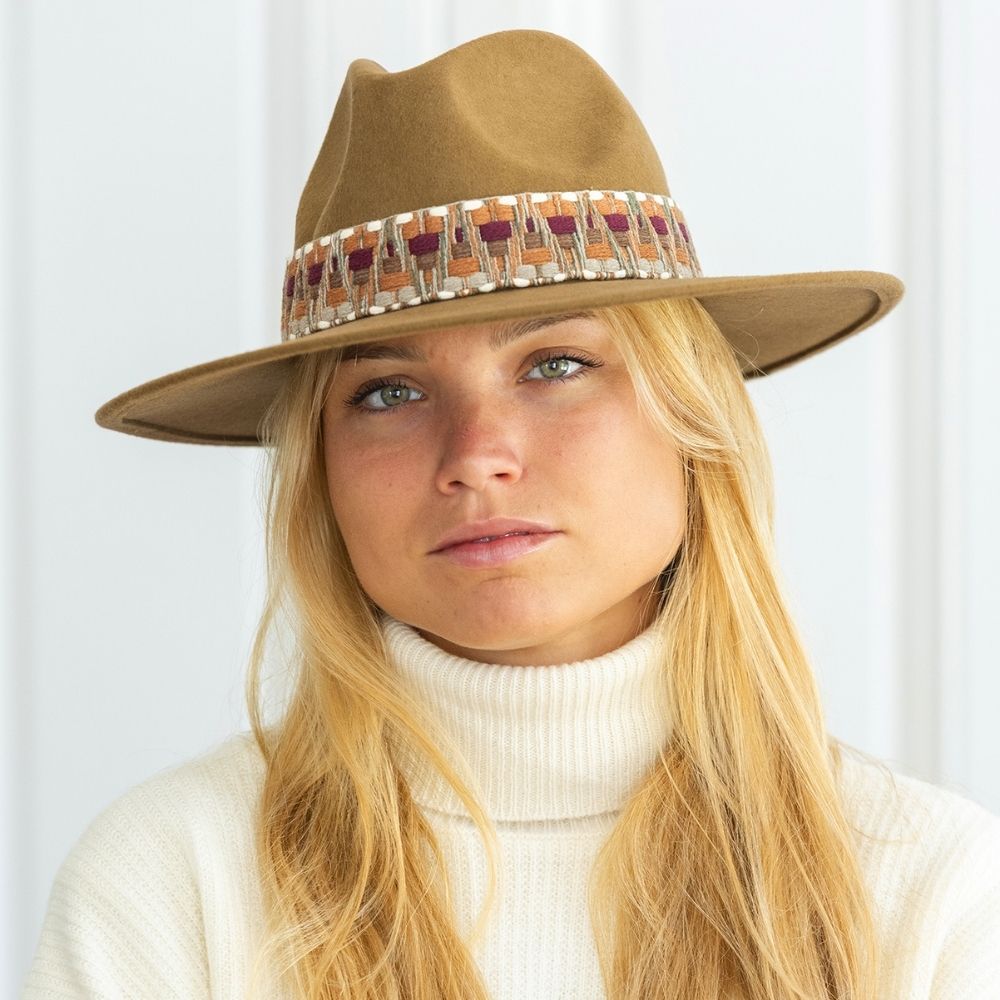 Felt fedora hat wide-brimmed ETHNIC BRAID