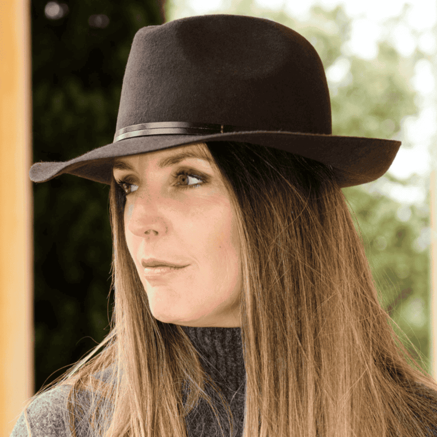 Felt fedora hat, leather strop, non stitched brim