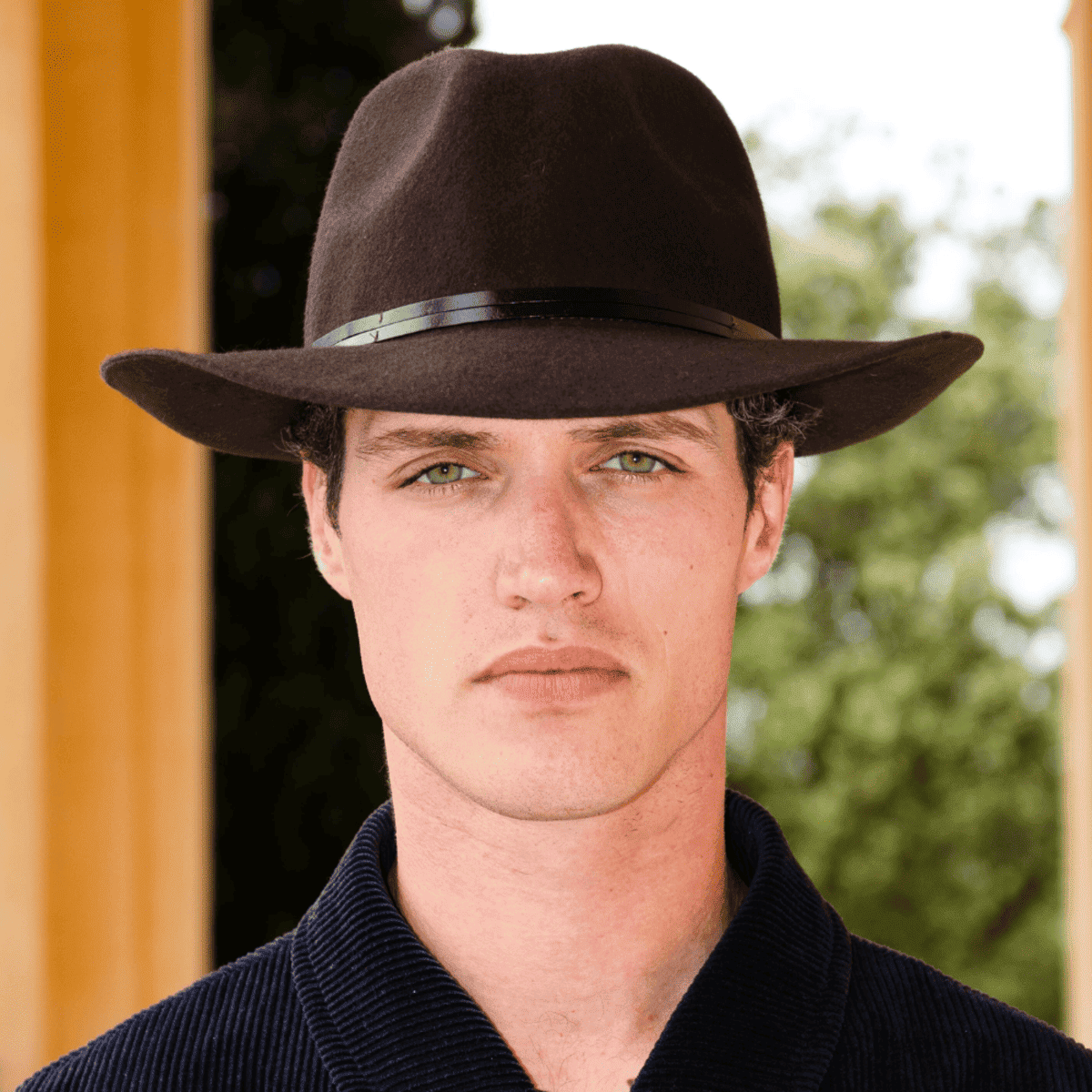 Felt fedora hat, leather strop, non stitched brim