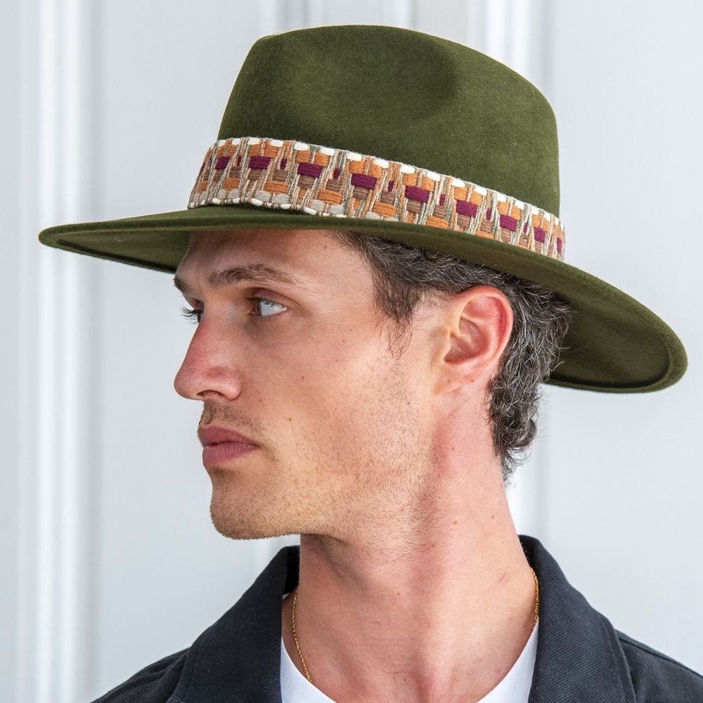 Felt fedora hat wide-brimmed ETHNIC BRAID