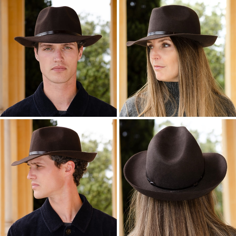 Felt fedora hat, leather strop, non stitched brim