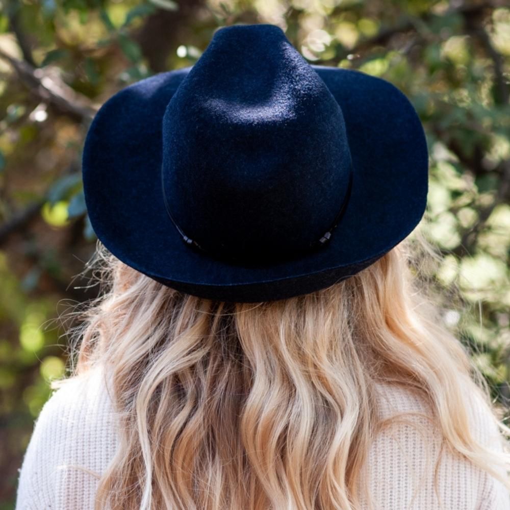 Felt fedora hat, leather strop, non stitched brim