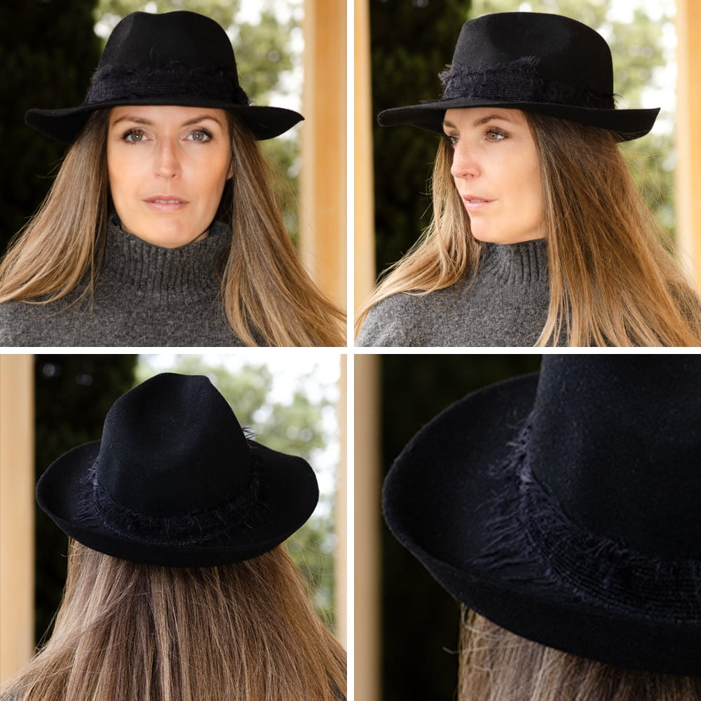 felt fedora hat, mohair ribbon