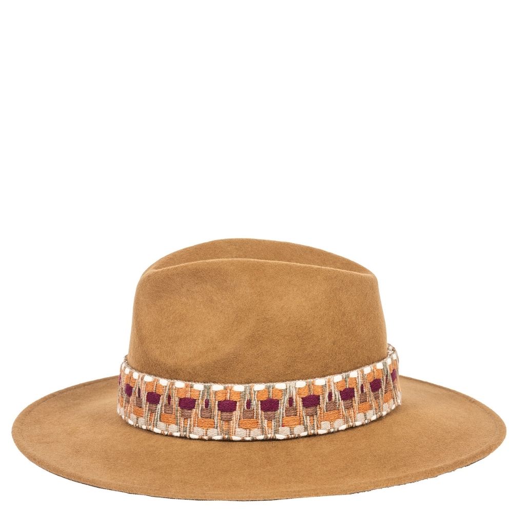Felt fedora hat wide-brimmed ETHNIC BRAID
