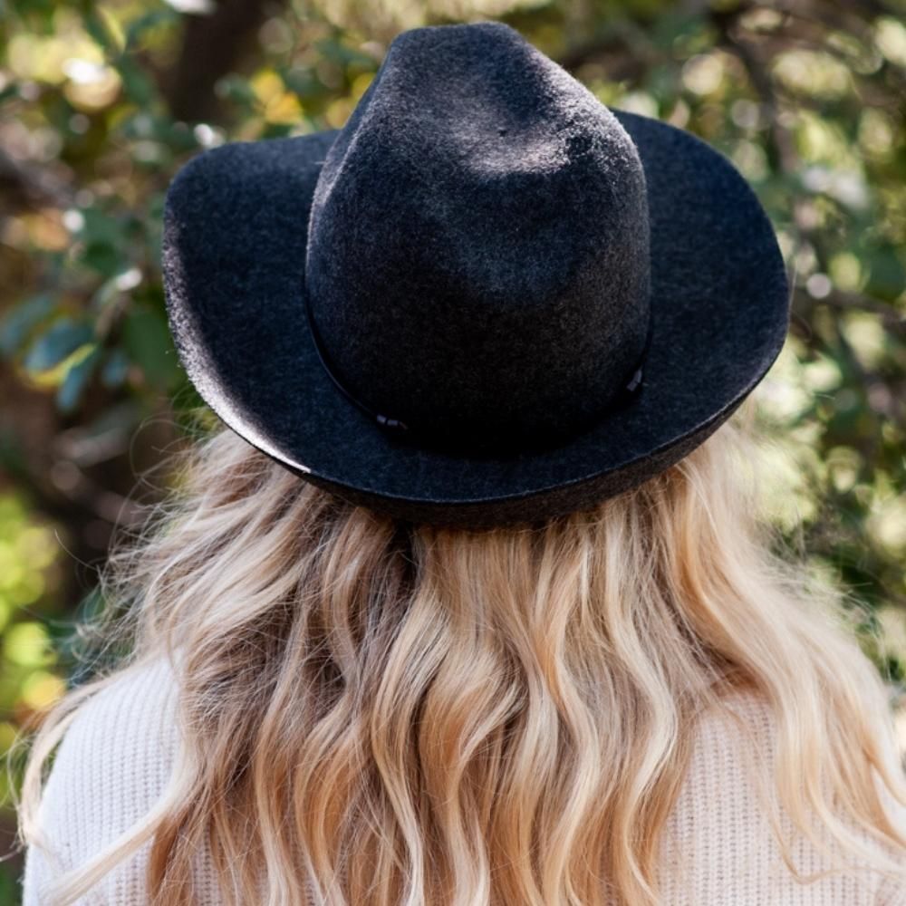 Felt fedora hat, leather strop, non stitched brim