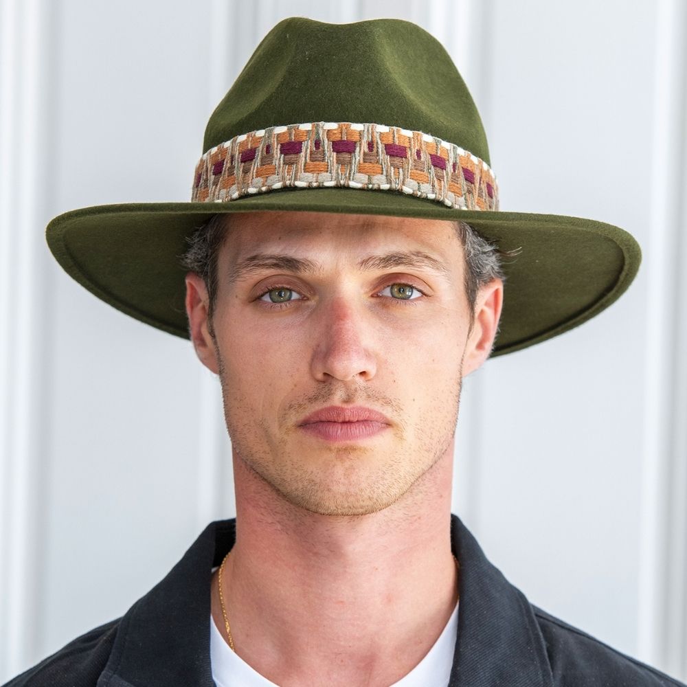 Felt fedora hat wide-brimmed ETHNIC BRAID