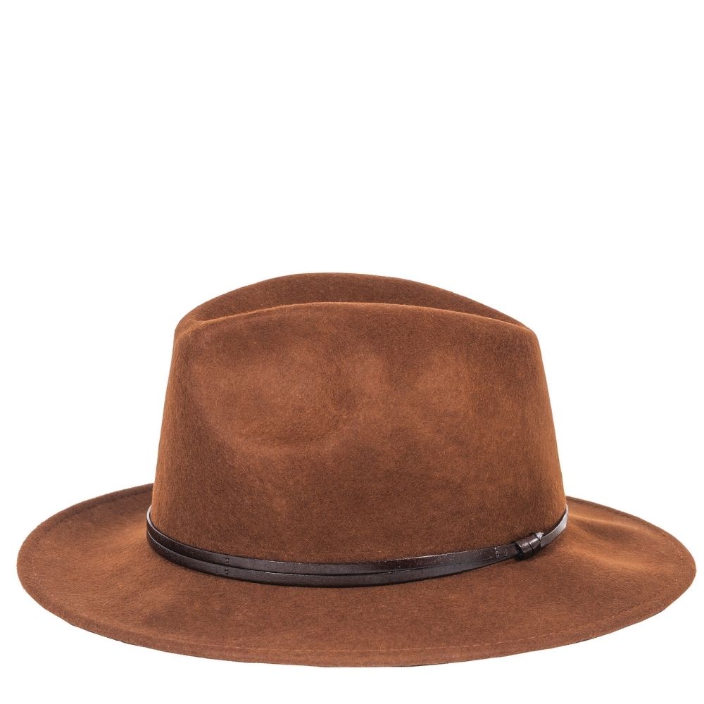 Felt fedora hat leather strop, stitched brim