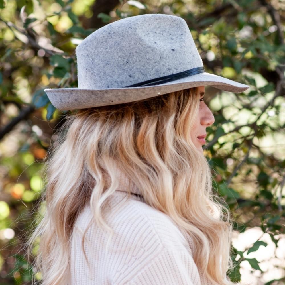 Felt fedora hat, leather strop, non stitched brim