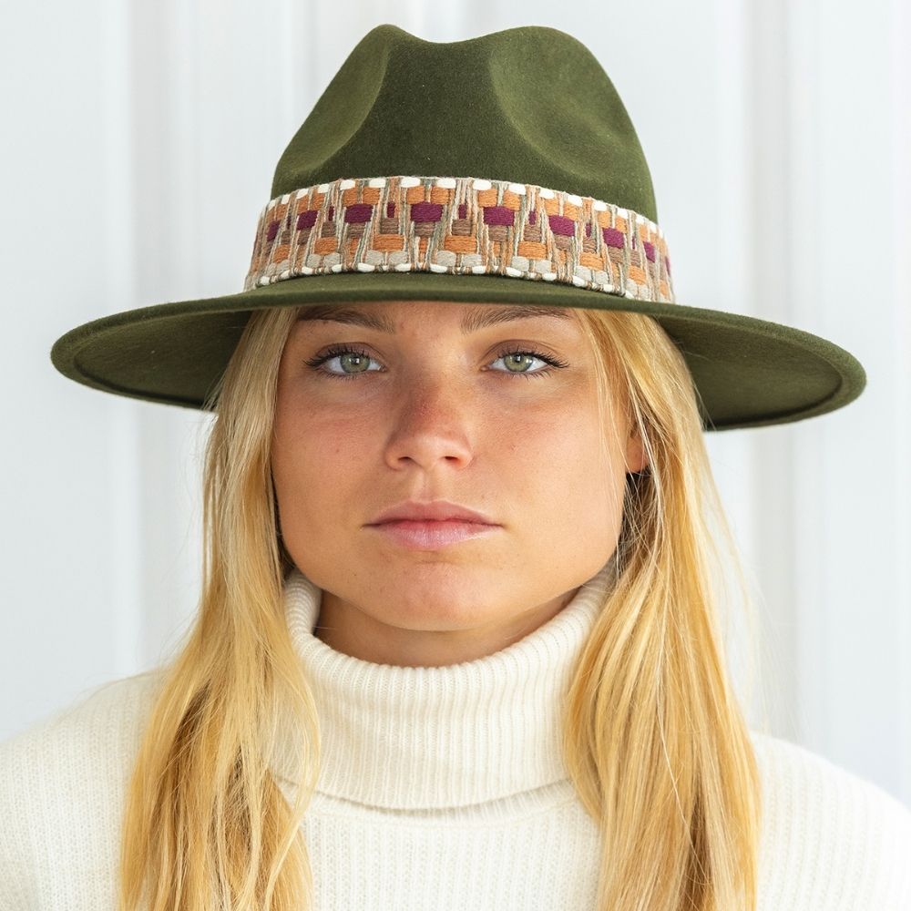 Felt fedora hat wide-brimmed ETHNIC BRAID
