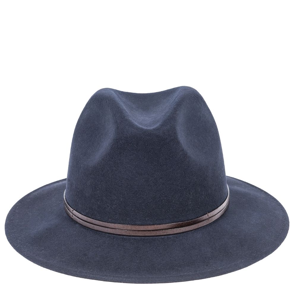 Felt fedora hat leather strop, stitched brim