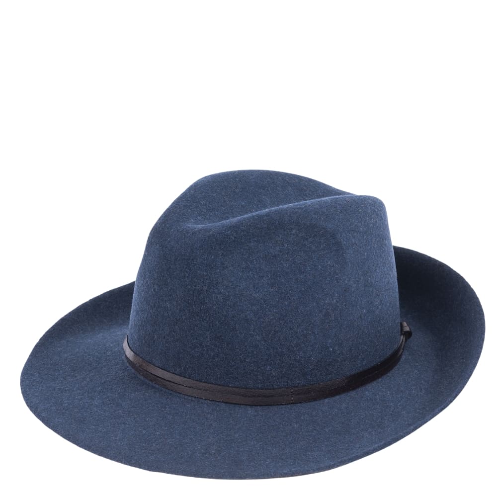 Felt fedora hat, leather strop, non stitched brim