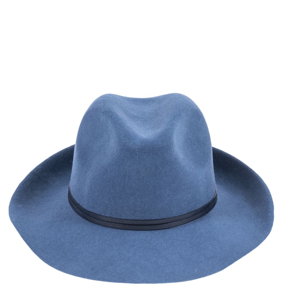 Felt fedora hat, leather strop, non stitched brim