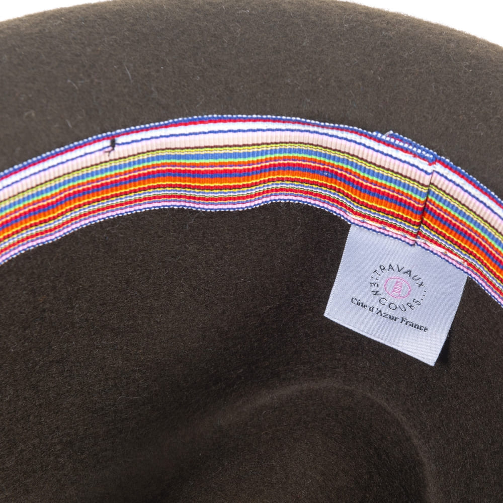 Felt fedora hat, leather strop, non stitched brim