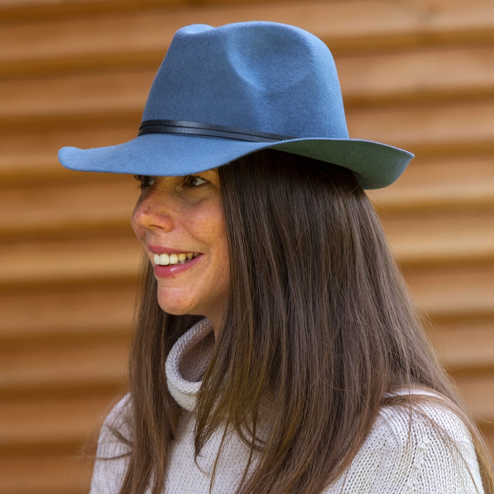 Felt fedora hat, leather strop, non stitched brim