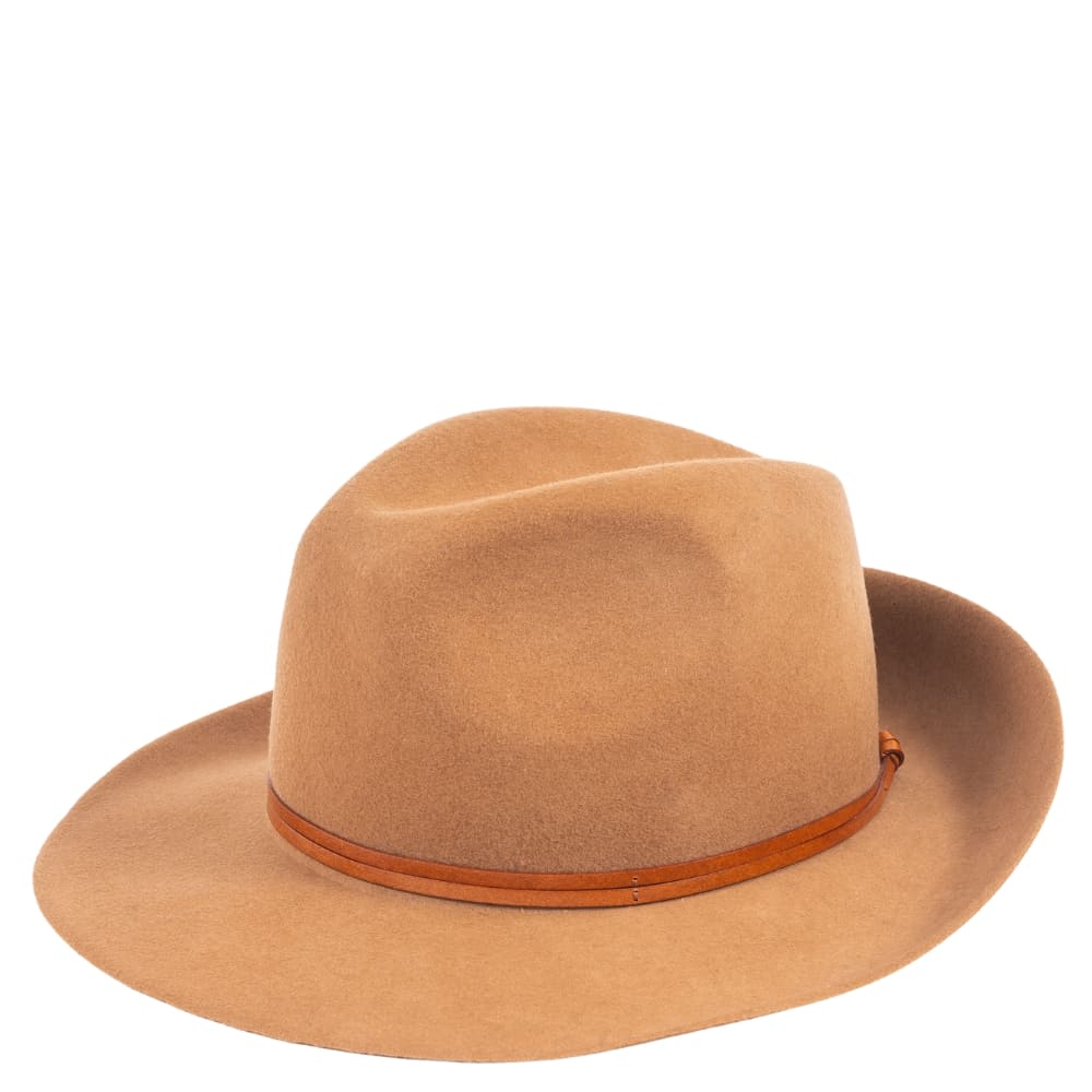 Felt fedora hat, leather strop, non stitched brim