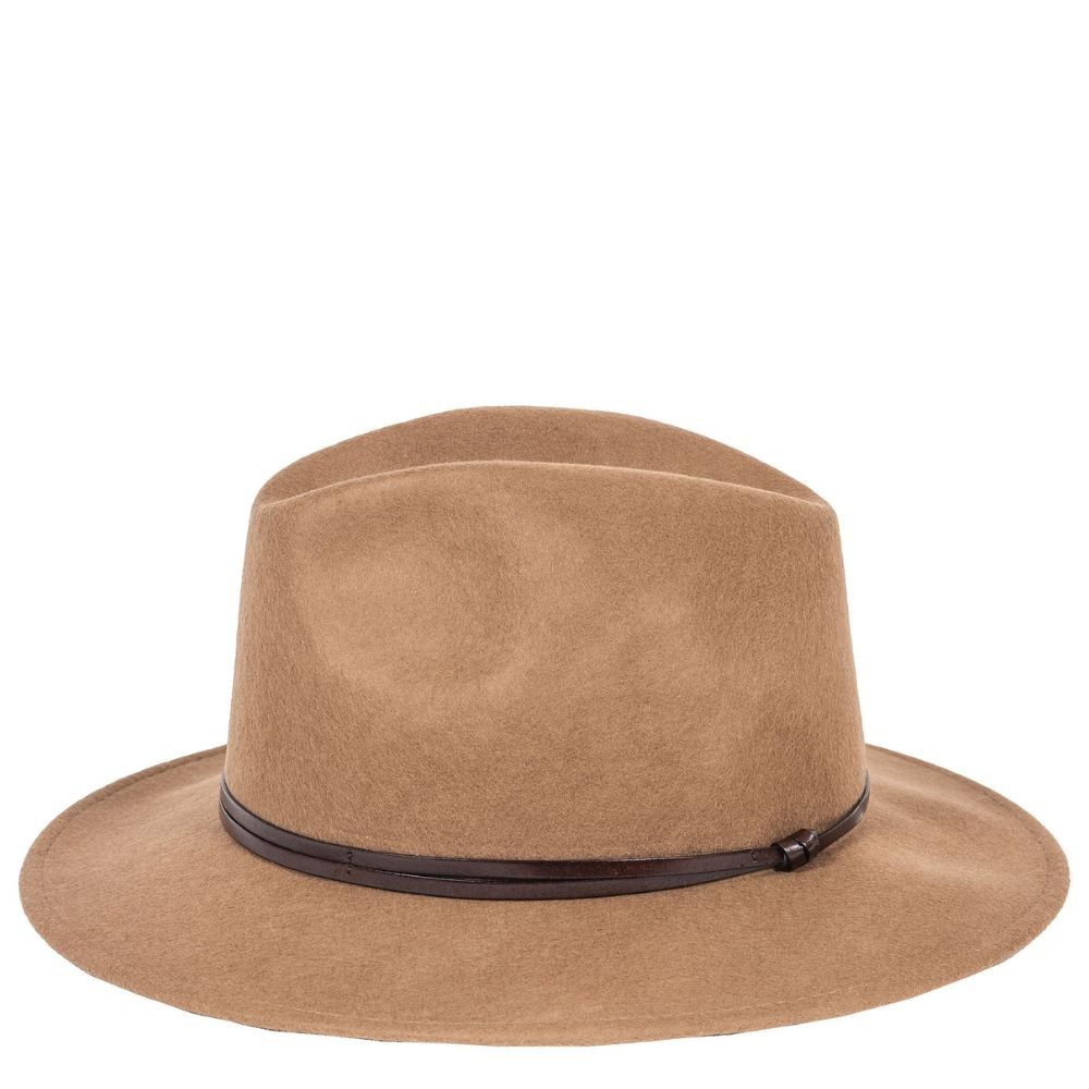 Felt fedora hat leather strop, stitched brim