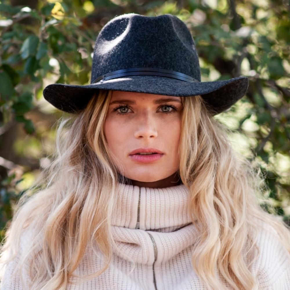 Felt fedora hat, leather strop, non stitched brim