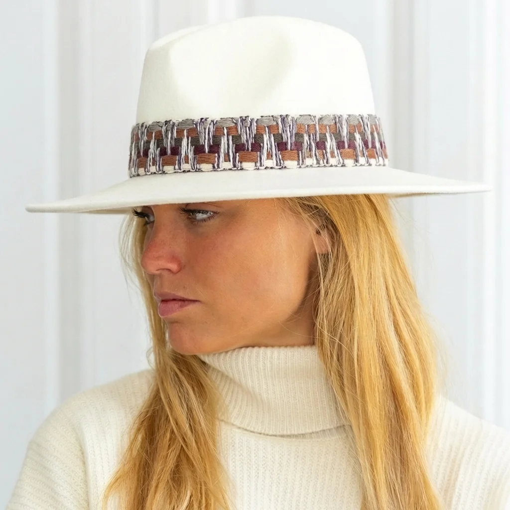 Felt fedora hat wide-brimmed ETHNIC BRAID
