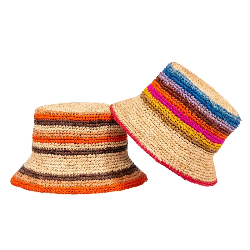 Stripes - raffia bucket hat