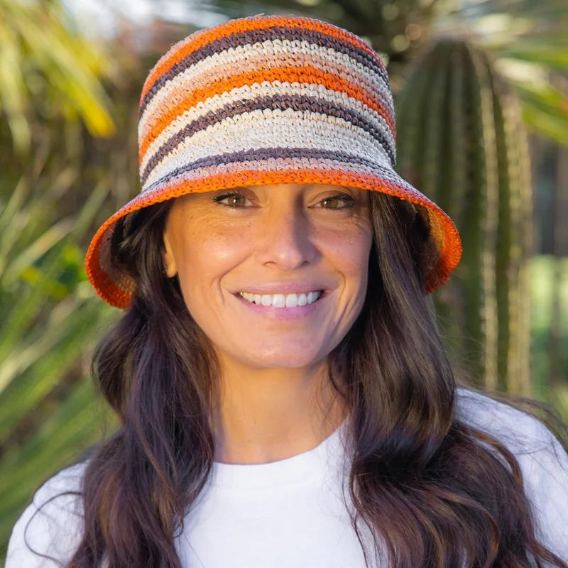 Stripes - raffia bucket hat