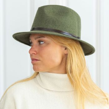 Chapeau feutre lien cuir, bord cousu