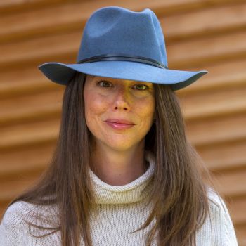 Felt fedora hat, leather strop, non stitched brim
