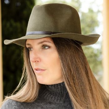 Felt fedora hat, leather strop, non stitched brim